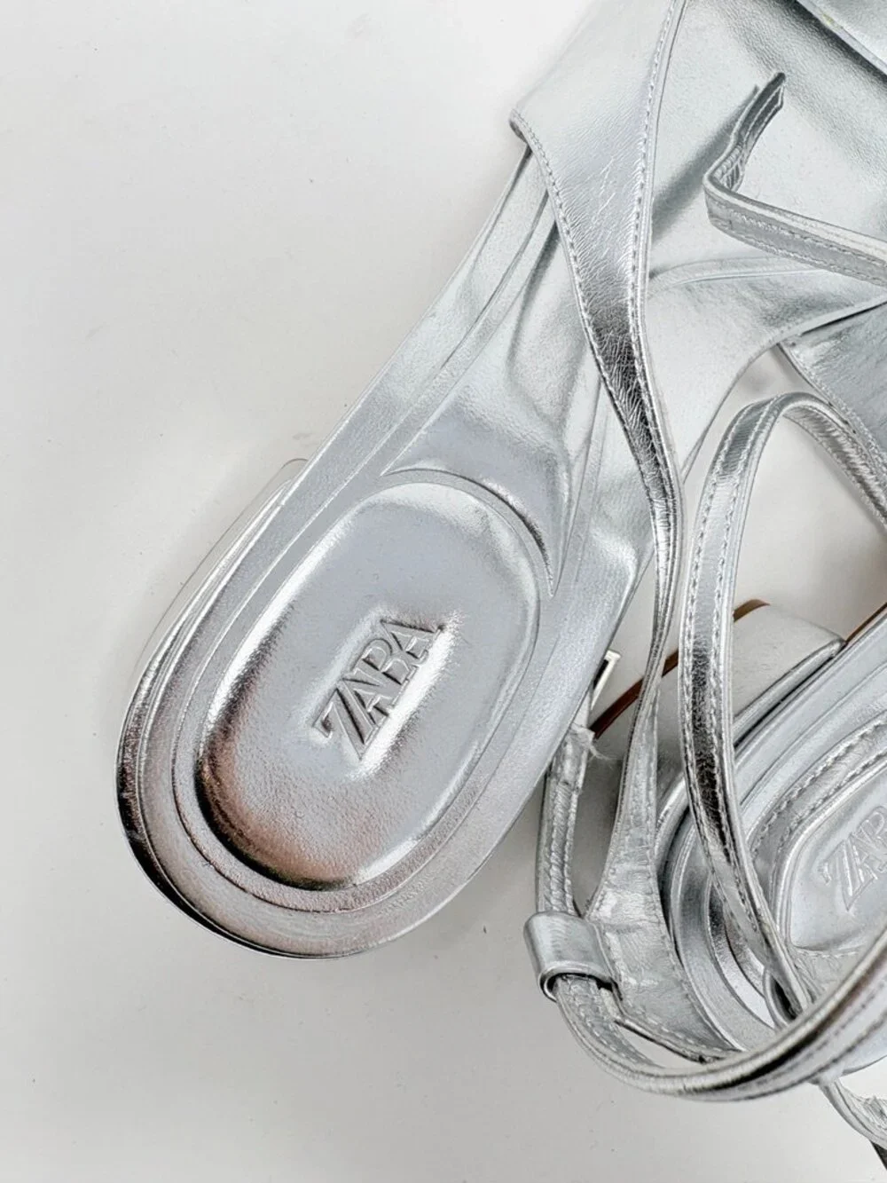 Zara Block Heel Ballerina Square Toe Slingback Heels Silver Size 40/9-9.5 - Picture 15 of 16